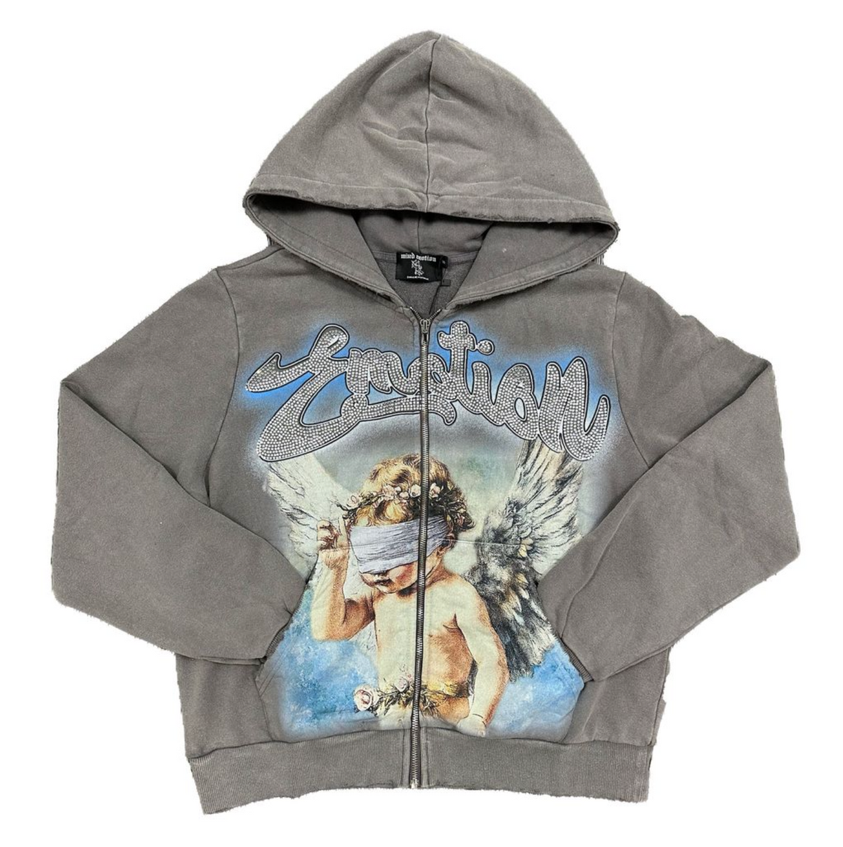Mixed Emotions Rhinestone Hoodie Grey