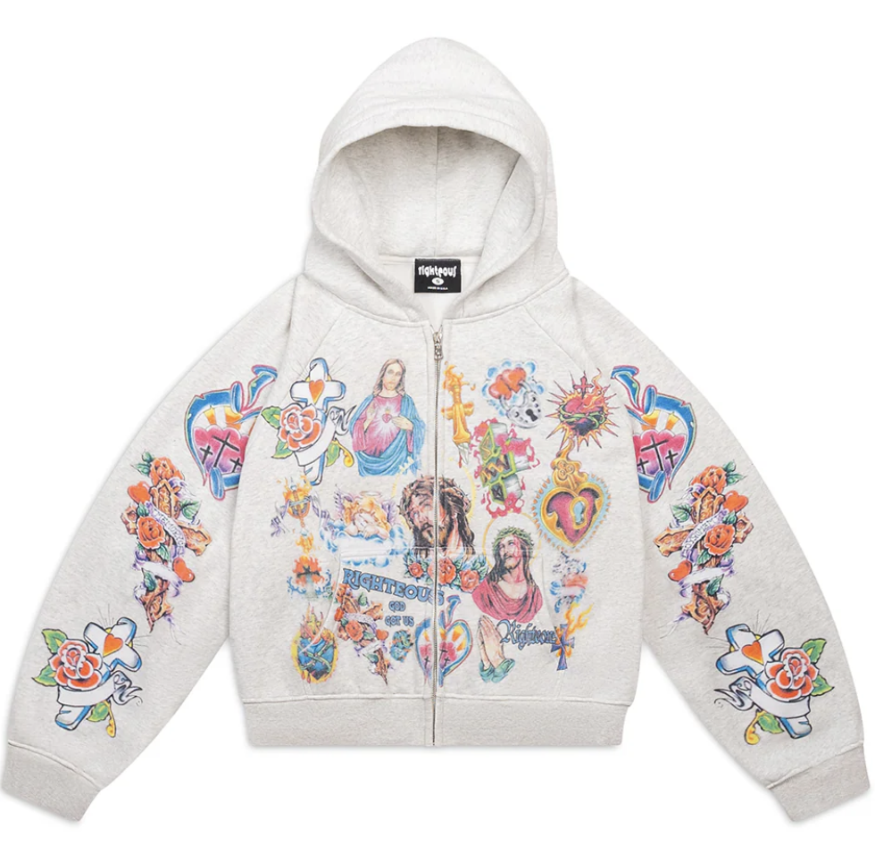 Righteous Risen King Cropped Zip Up (Grey)