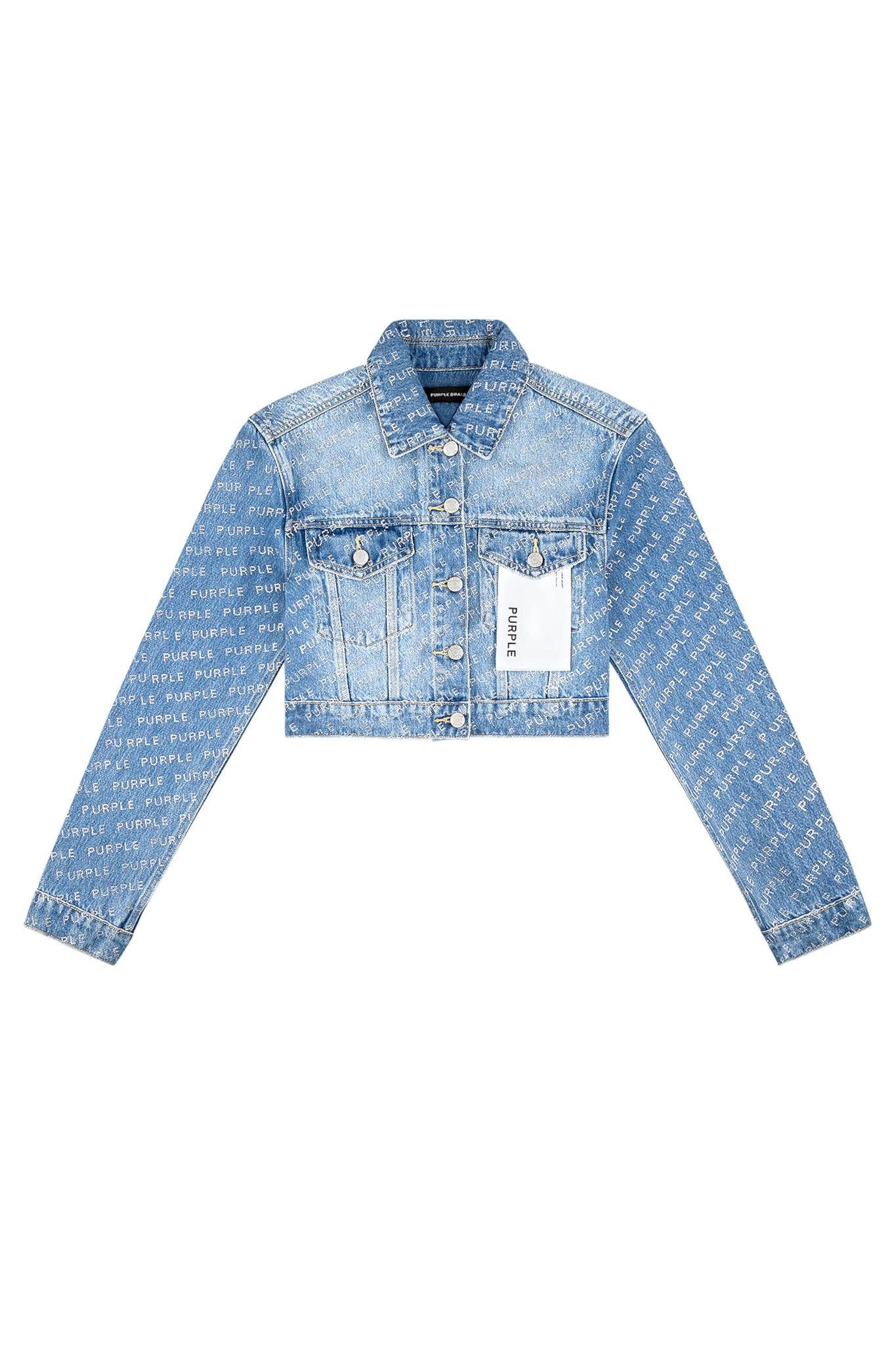 PURPLE BRAND Logo Bling Crop Jean Jacket