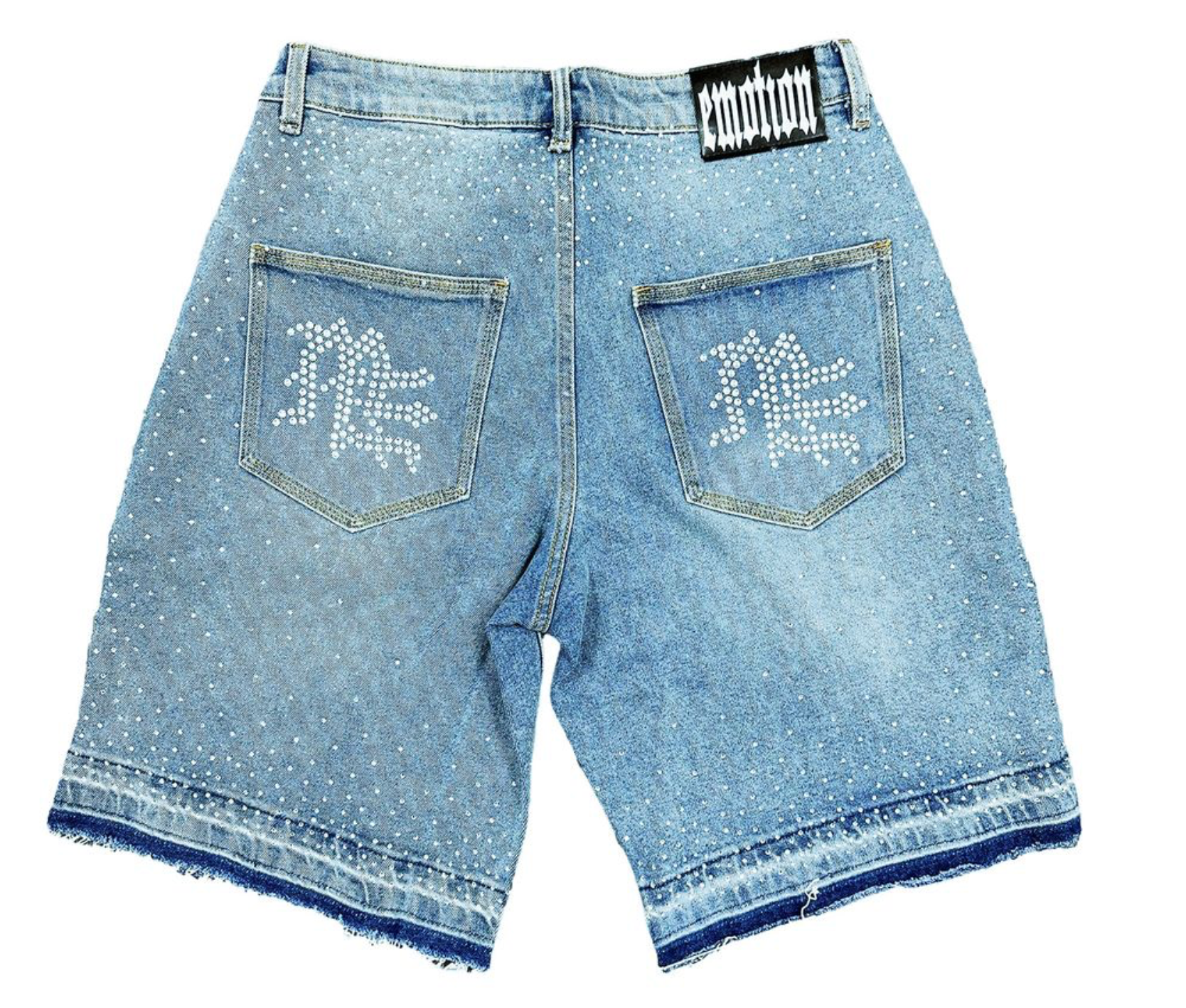 Mixed Emotions "ME" Rhinestone Denim Jean Shorts (Blue)