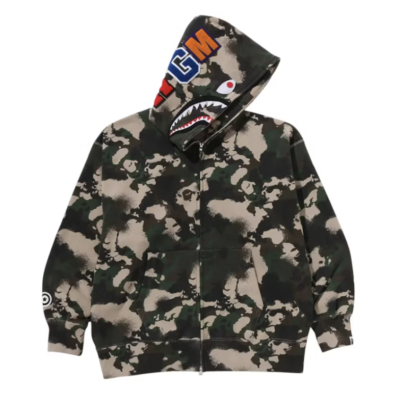 A Bathing Ape BAPE Map Camo Shark Full Zip Hoodie Green (SS25)