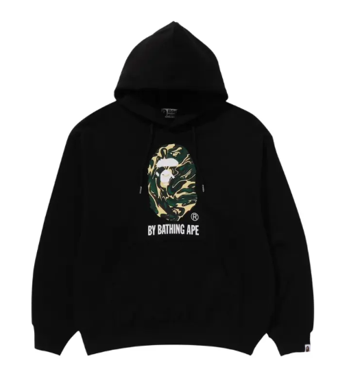 A Bathing Ape Relaxed Fit Pullover Hoodie Marbling Camo Black