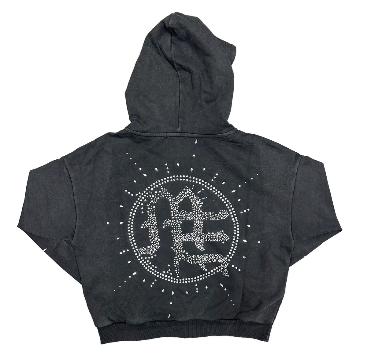 Mixed Emotions Eclipse Rhinestone Hoodie (Grey Acid Wash)