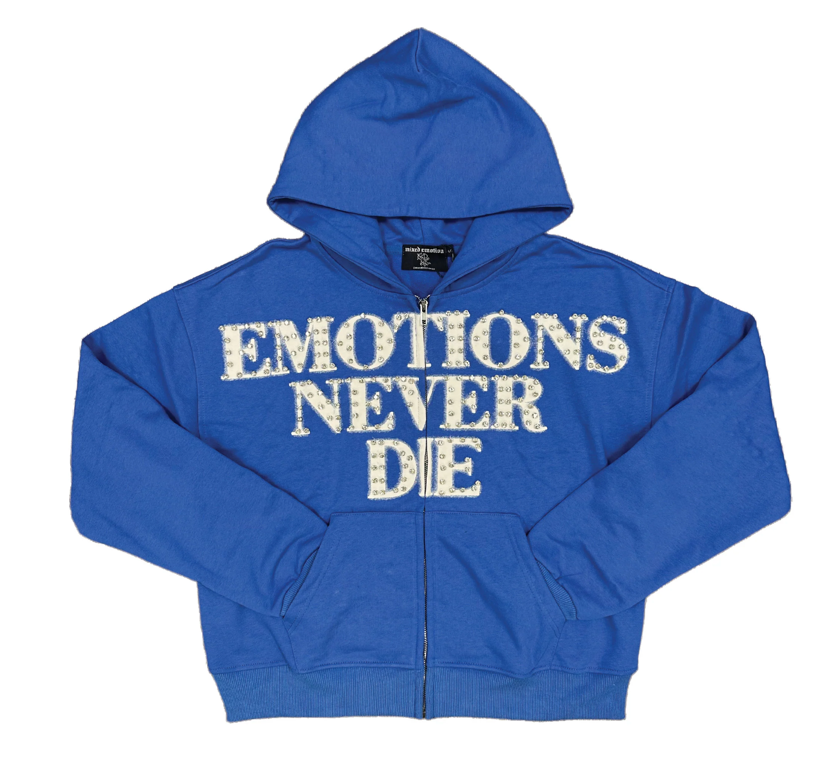 Mixed Emotions "End" Rhinestone Hoodie (Blue)