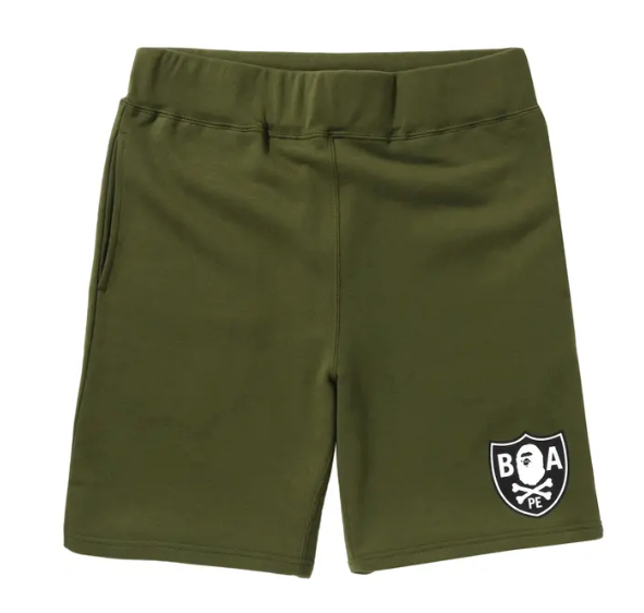 Bape Color Ape Crossbone One Point Sweat Shorts (Olive Green)