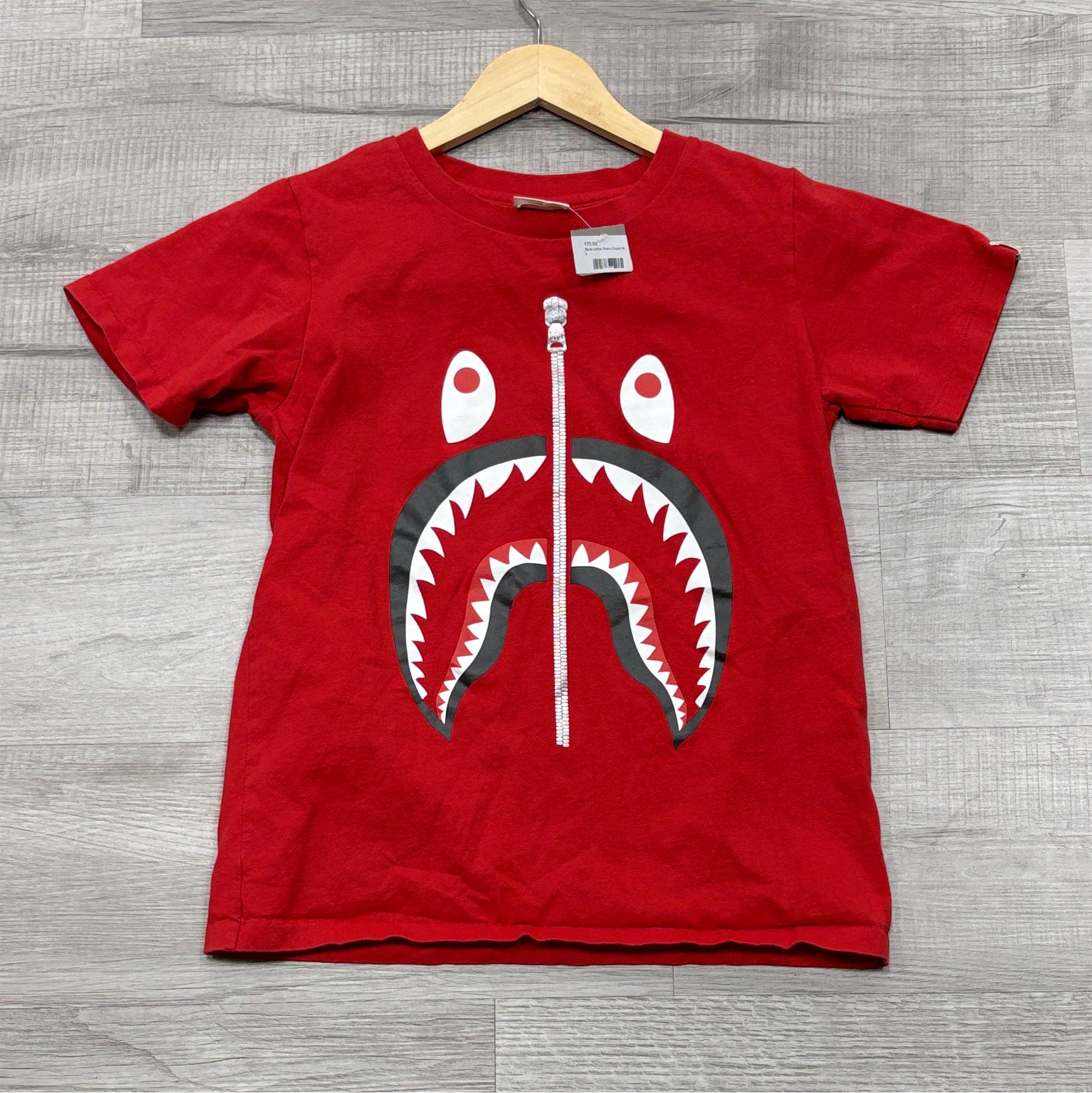 Bape Ladies Shark Zipper tee (Red)(Pre-Owned)