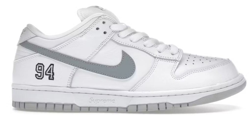 Nike SB Dunk Low "Supreme 94 White Metallic Silver"