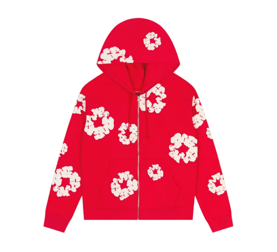 Denim Tears Cotton Wreath Zip Hoodie “Red“