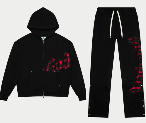 Godspeed OG Logo Sweatsuit (Black Red Plaid)