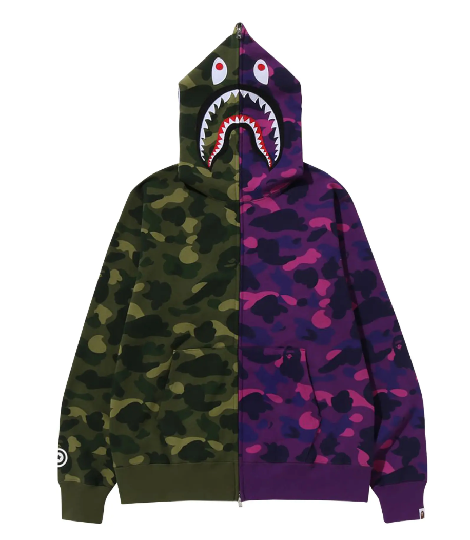 BAPE by A Bathing Ape Color Camo Split Shark Full Zip Hoodie (Green/Purple)