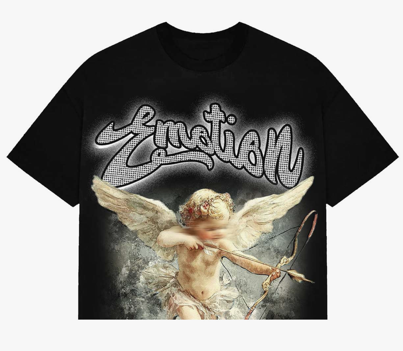 Mixed Emotions "Cupid" Cropped Rhinestone Tee Shirt (Black)
