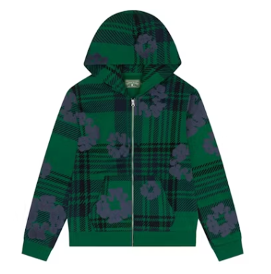 Denim Tears Plaid Cotton Wreath Zip Hoodie "Green"