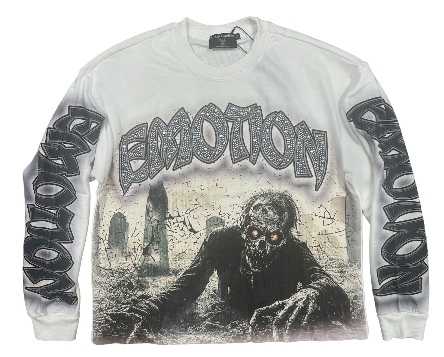 Mixed Emotions "Resurrection" Rhinestone Long Sleeve Tee Shirt (White)